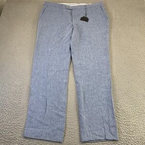 Joseph Abboud Linen Dress Pants Mens 40x32 Blue Straight Relaxed Flat Front NWT